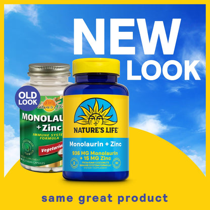 Nature's Life Monolaurin Plus Zinc Immune Support - 936mg Monolaurin, 15mg Zinc - 45 Serv, 90 Veg Capsules