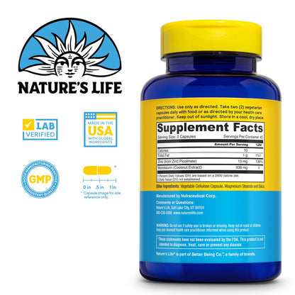 Nature's Life Monolaurin Plus Zinc Immune Support - 936mg Monolaurin, 15mg Zinc - 45 Serv, 90 Veg Capsules