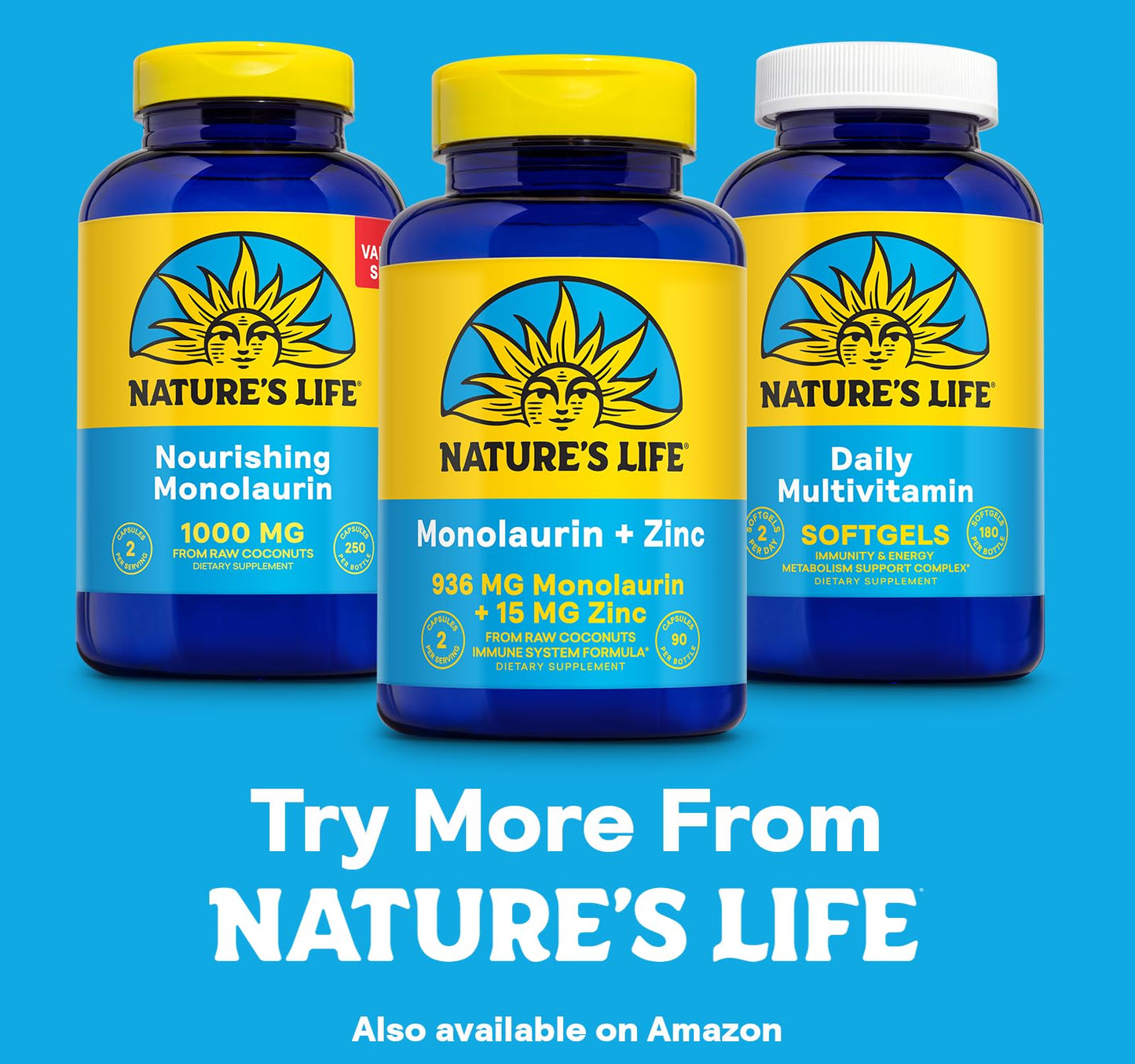 Nature's Life Monolaurin Plus Zinc Immune Support - 936mg Monolaurin, 15mg Zinc - 45 Serv, 90 Veg Capsules
