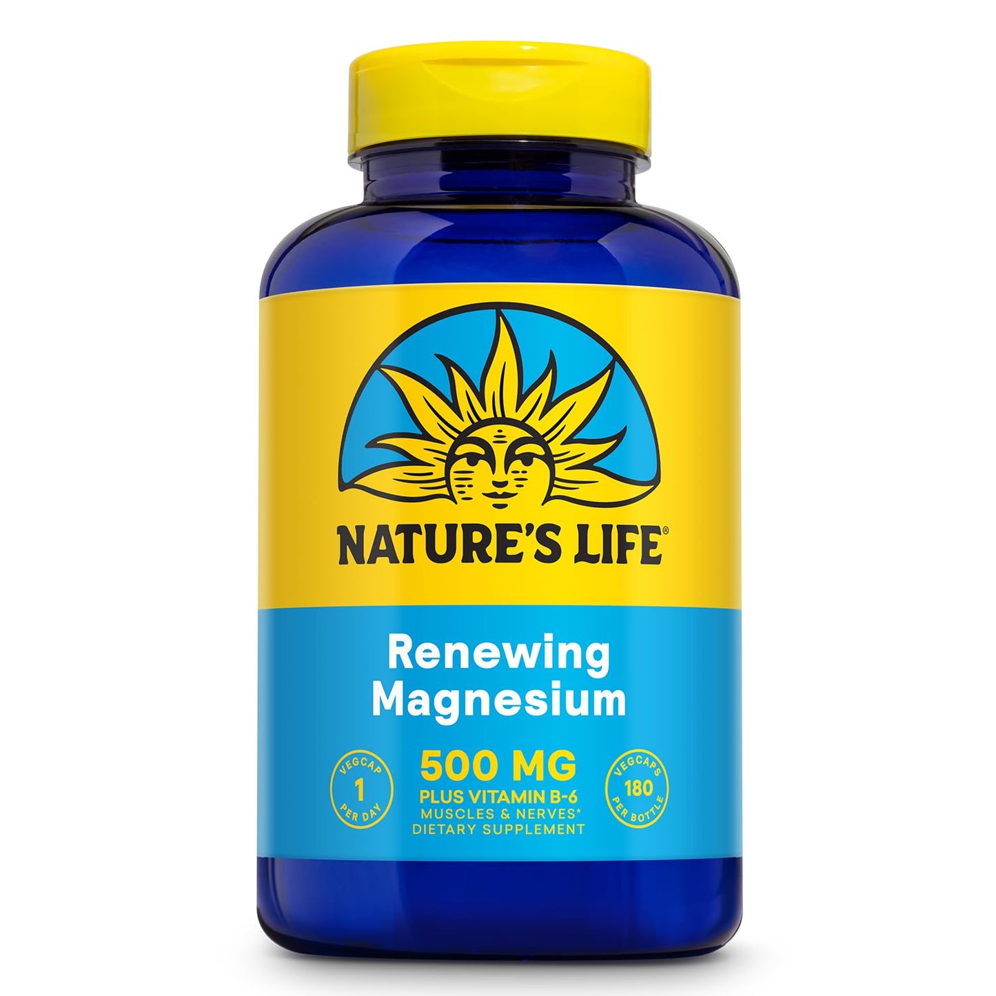 Natures Life Renewing Magnesium 500 mg + Vitamin B-6 | 180 VegCaps - Lab Verified