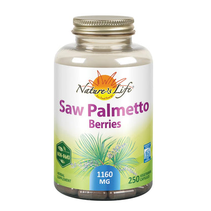 Nature's Life Saw Palmetto Berries 1160 mg - Prostate Support, Urination & Hair Health - Non-GMO | 250 Vegetarian Capsules