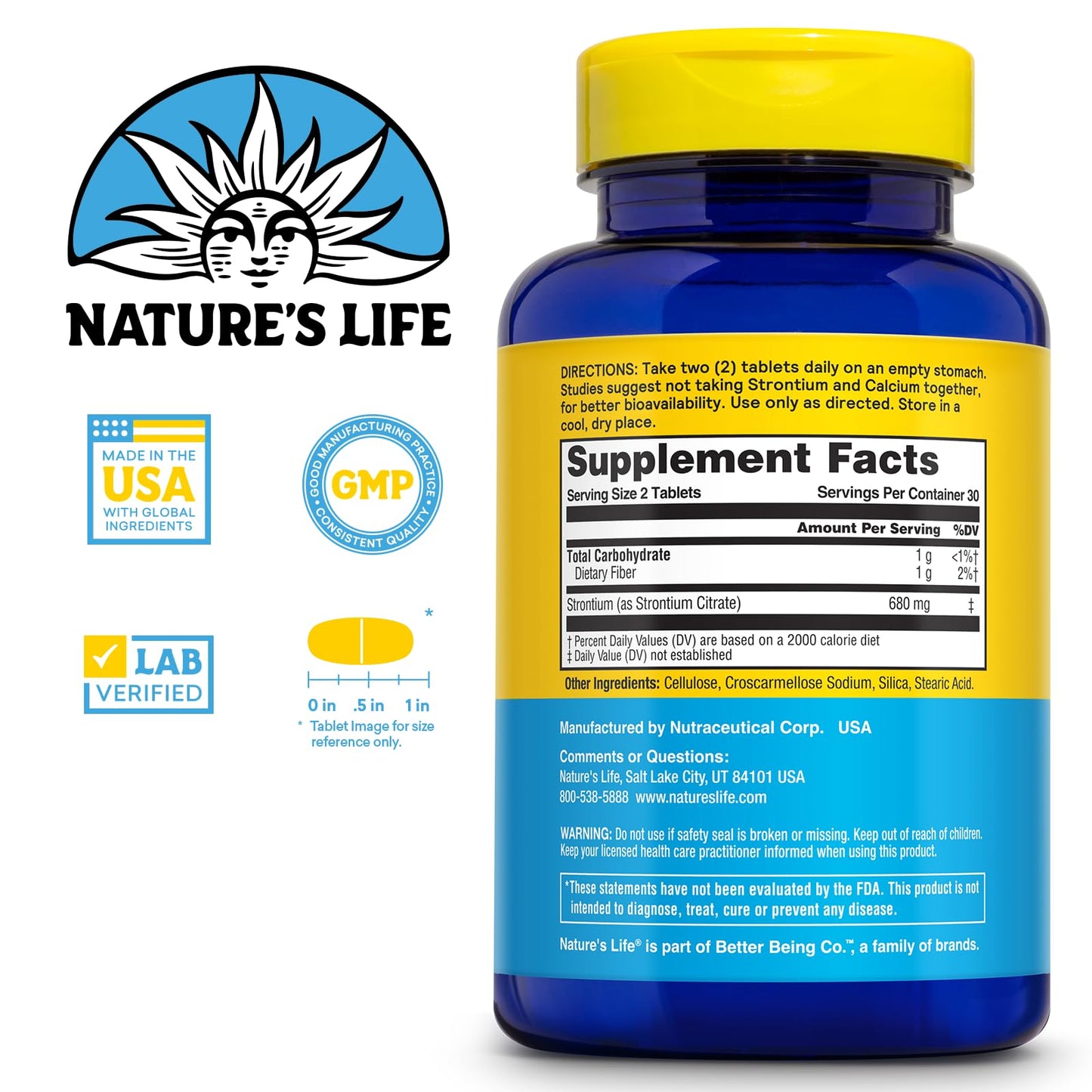 NATURE'S LIFE Strontium Citrate 680mg – Chelated Strontium Supplement