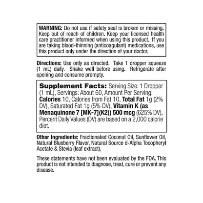 Nature's Life Vitamin K2 MK7 Drops - 2 oz (500 mcg per Dropper)