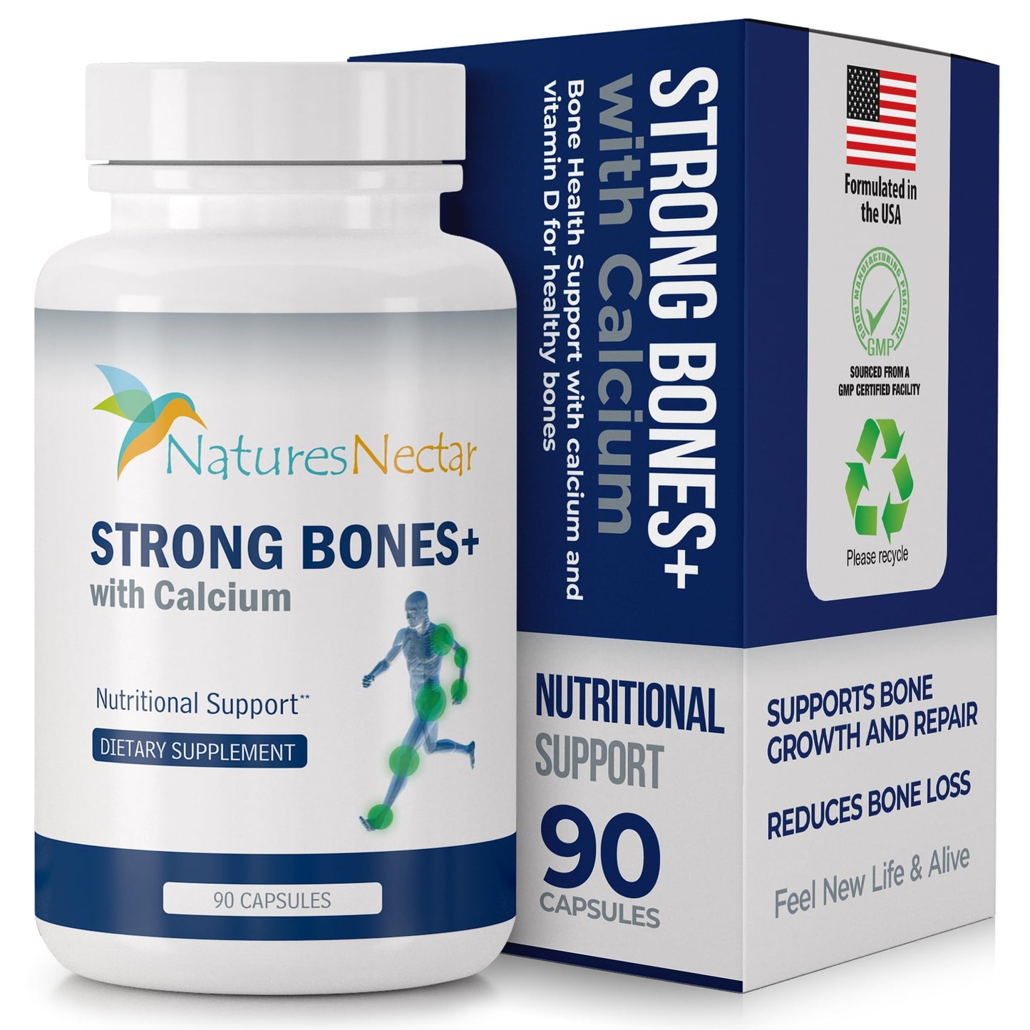 Nature's Nectar Bone & Joint Supplements – Calcium, Vitamin D, Magnesium & Strontium | 90 Caps