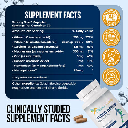 Nature's Nectar Bone & Joint Supplements – Calcium, Vitamin D, Magnesium & Strontium | 90 Caps