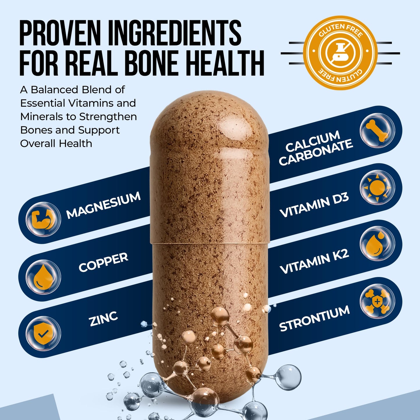 Nature's Nectar Bone & Joint Supplements – Calcium, Vitamin D, Magnesium & Strontium | 90 Caps