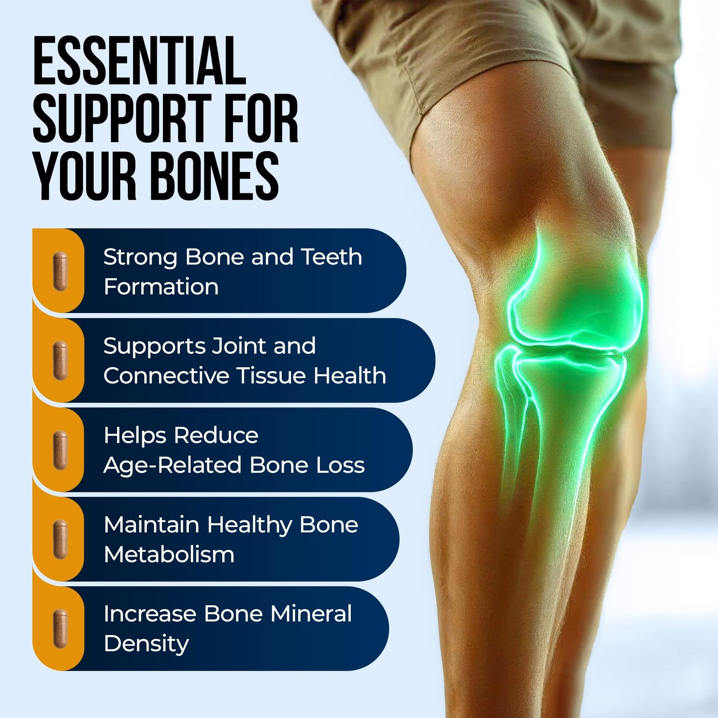 Nature's Nectar Bone & Joint Supplements – Calcium, Vitamin D, Magnesium & Strontium | 90 Caps