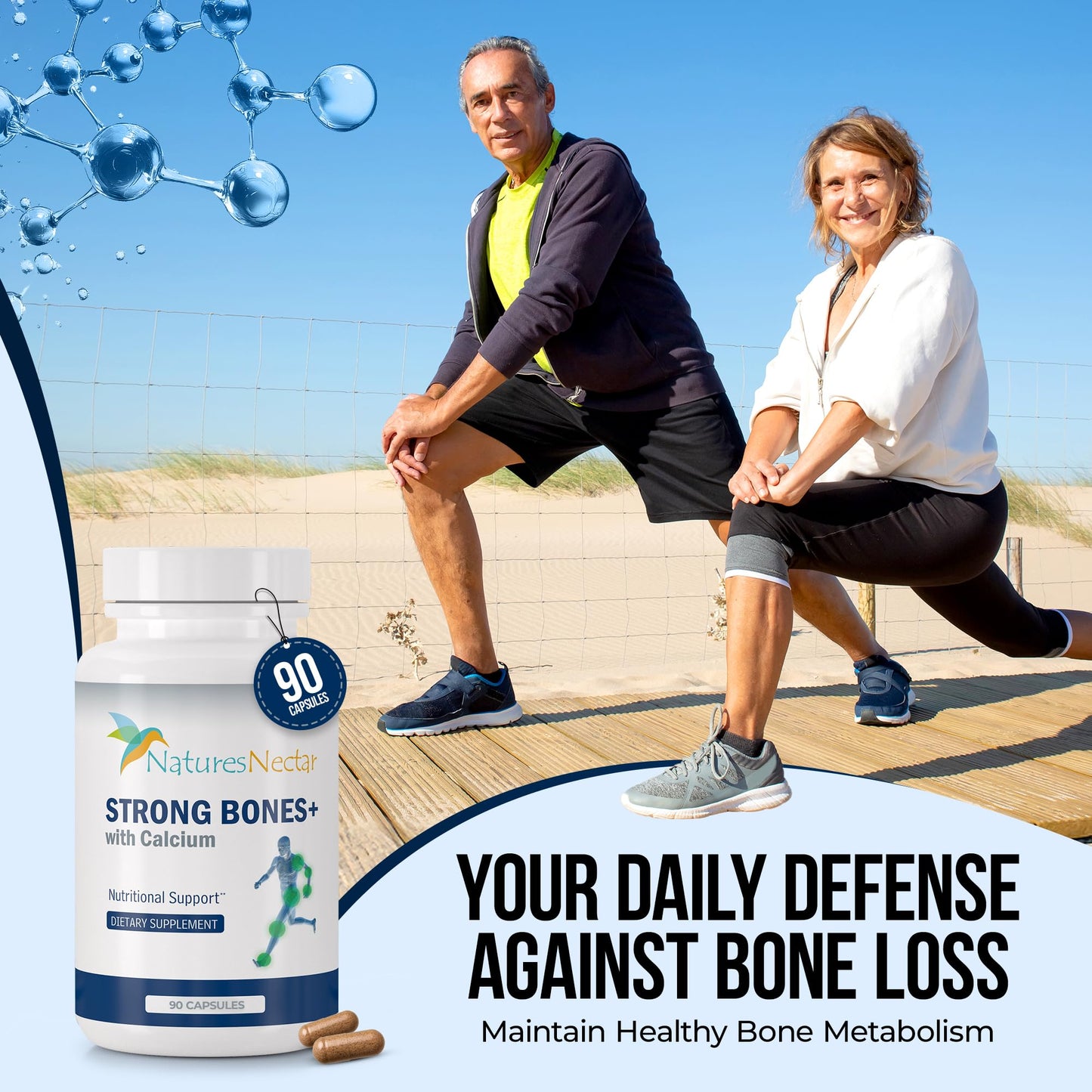 Nature's Nectar Bone & Joint Supplements – Calcium, Vitamin D, Magnesium & Strontium | 90 Caps