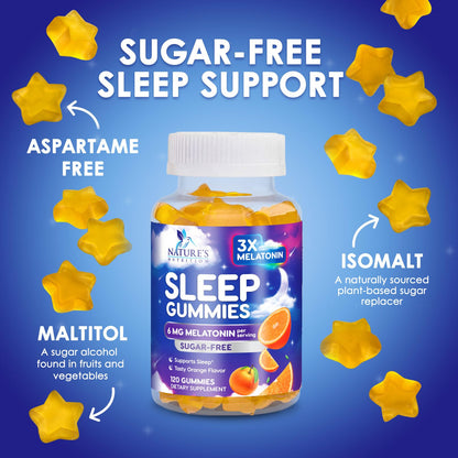 Melatonin Sleep Gummies Sugar Free - 6mg for Adults, Extra Strength (120 Count)