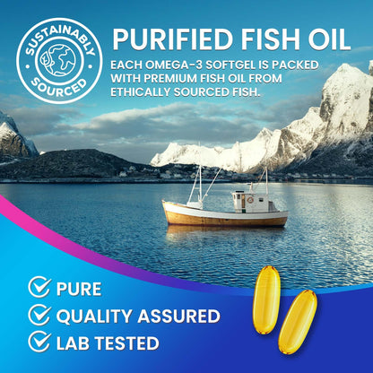Omega 3 Fish Oil 2400 mg – Triple Strength, Sustainably Sourced | Nature's Peak | 120 Softgels