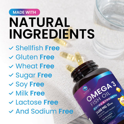Omega-3 Fish Oil 2400 mg – Triple Strength EPA & DHA Softgels, Sustainably Sourced, 60 Softgels