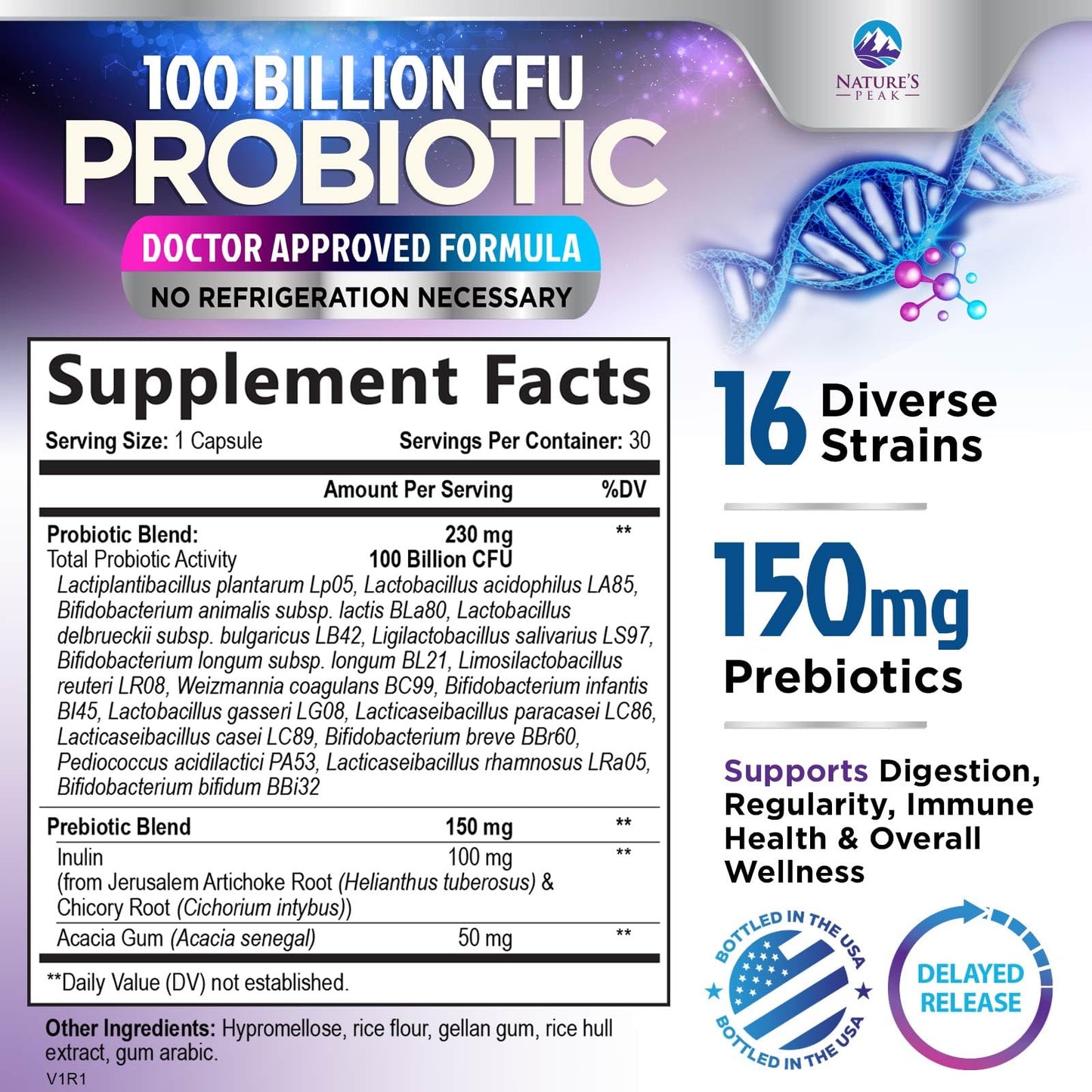 Nature's Peak Probiotics: 100B CFU, 16 Strains, 30 Capsules