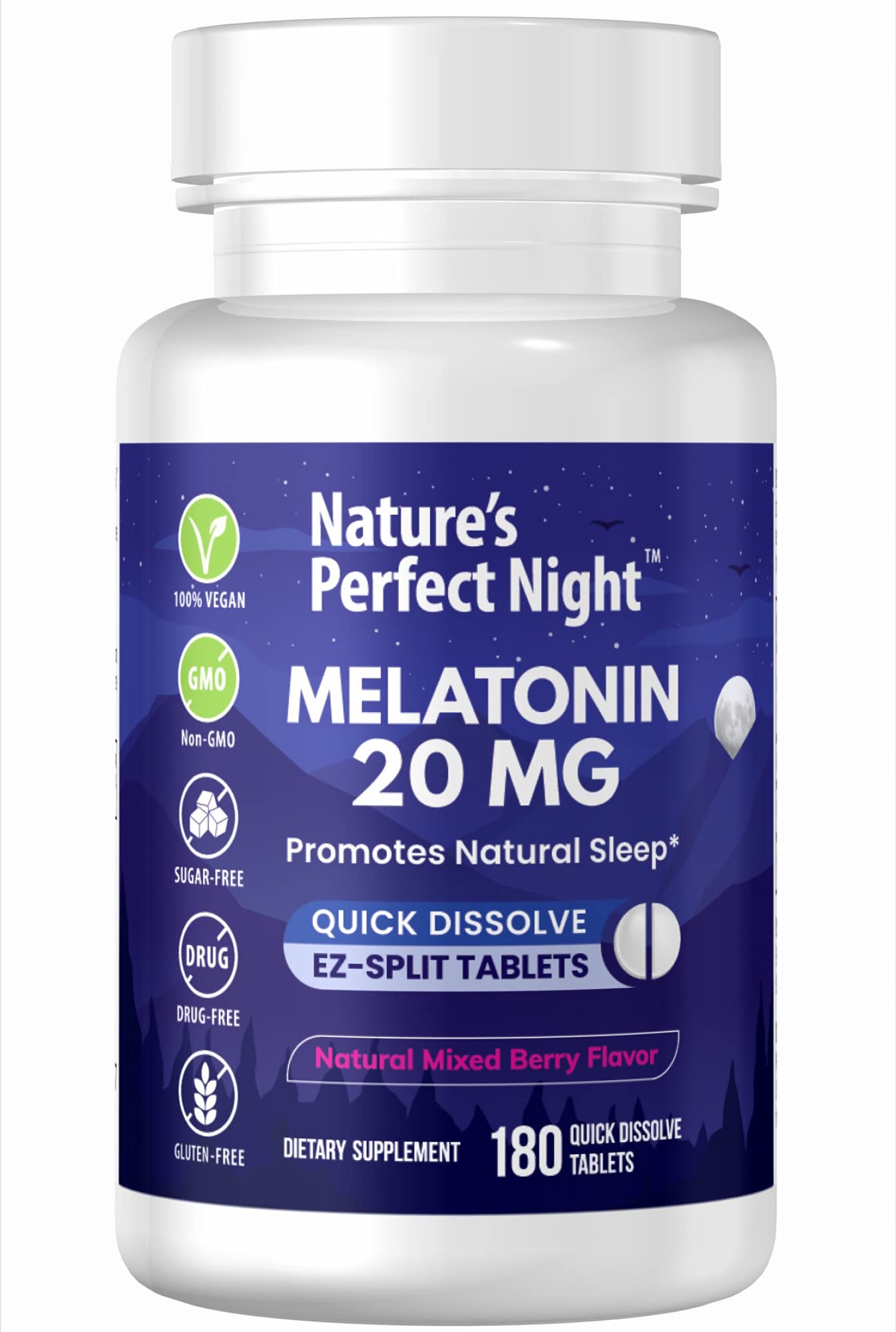 Nature's Perfect Night Melatonin 20mg | 180 Quick-Dissolve Tablets | Sugar Free