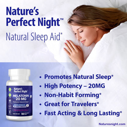 Nature's Perfect Night Melatonin 20mg | 180 Quick-Dissolve Tablets | Sugar Free