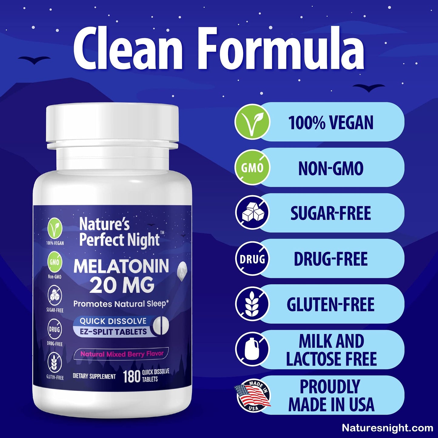 Nature's Perfect Night Melatonin 20mg | 180 Quick-Dissolve Tablets | Sugar Free