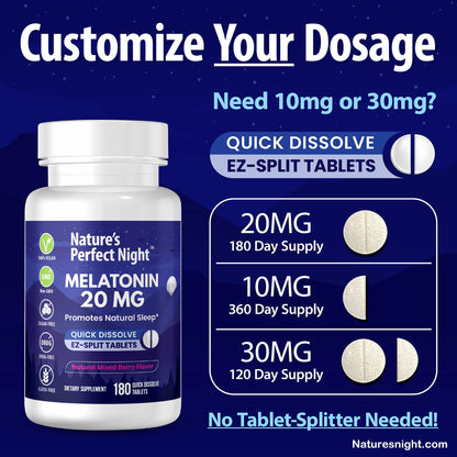 Nature's Perfect Night Melatonin 20mg | 180 Quick-Dissolve Tablets | Sugar Free