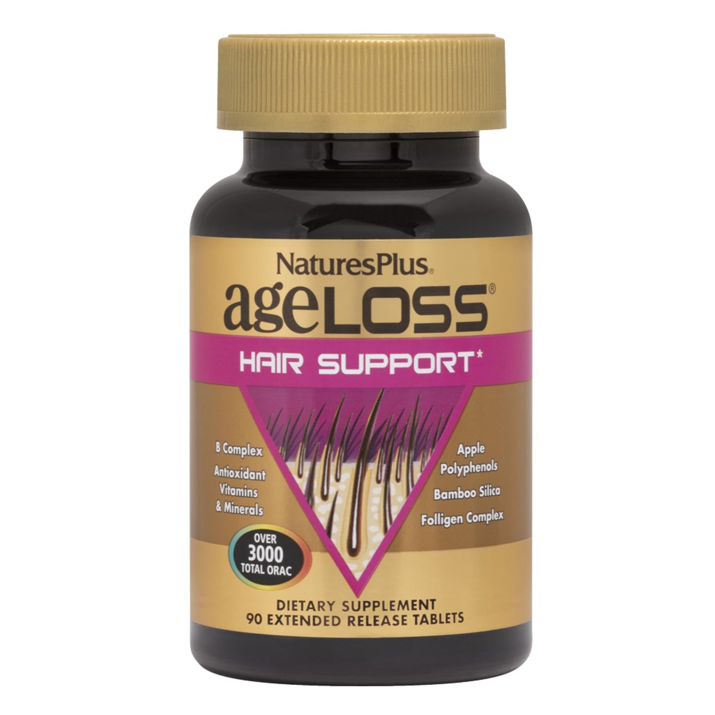 Natures Plus AgeLoss Hair Support – 90 Extended Release Tablets | Gluten Free | 30 Servings
