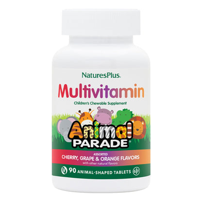 Natures Plus Animal Parade Kids Multivitamin - 90 Animal-Shaped Chewables (45 Servings) | Vegan & Gluten Free