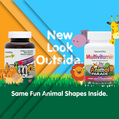 Natures Plus Animal Parade Children's Multivitamin - Vegan, Gluten Free, 180 Animal-Shaped Tablets (Pack of 2)