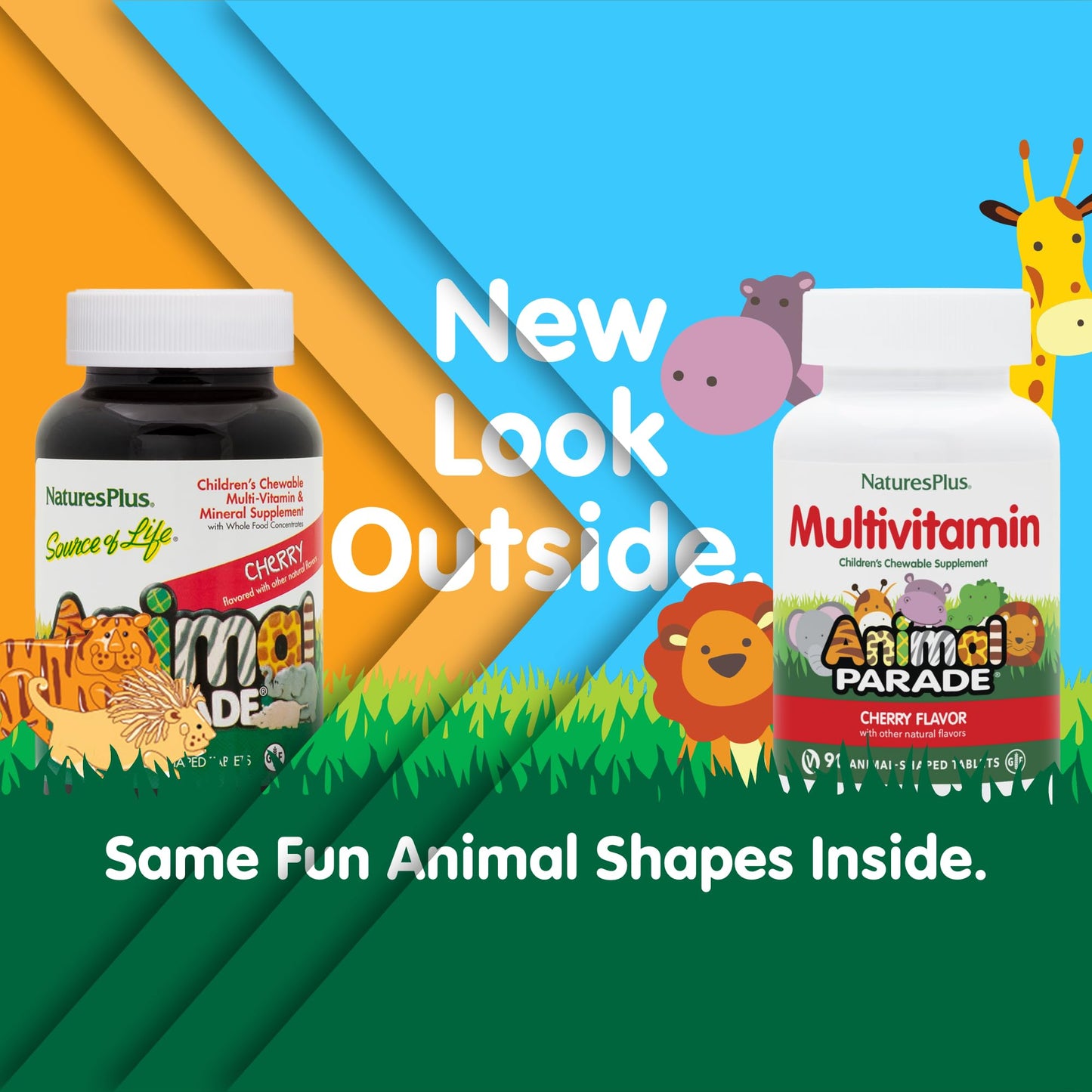 Natures Plus Animal Parade Kids Multivitamin – Cherry Chewables, 90 Animal-Shaped Tablets, Gluten Free & Vegetarian | 45 Servings