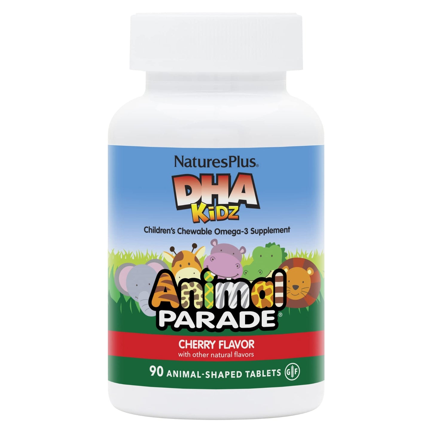 Nature's Plus Animal Parade DHA Children's Chewables – Cherry Flavor, 90 Animal-Shaped Tablets | Gluten Free