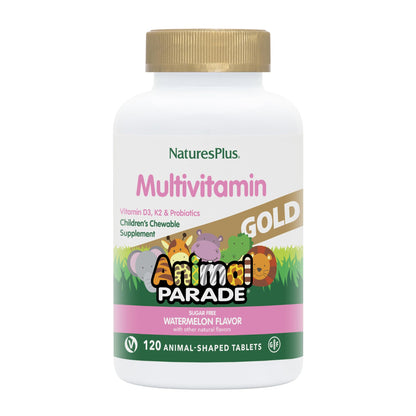 Natures Plus Animal Parade Gold Kids Multivitamin – Watermelon Chewables (120 Tablets) | Vegan & Gluten Free