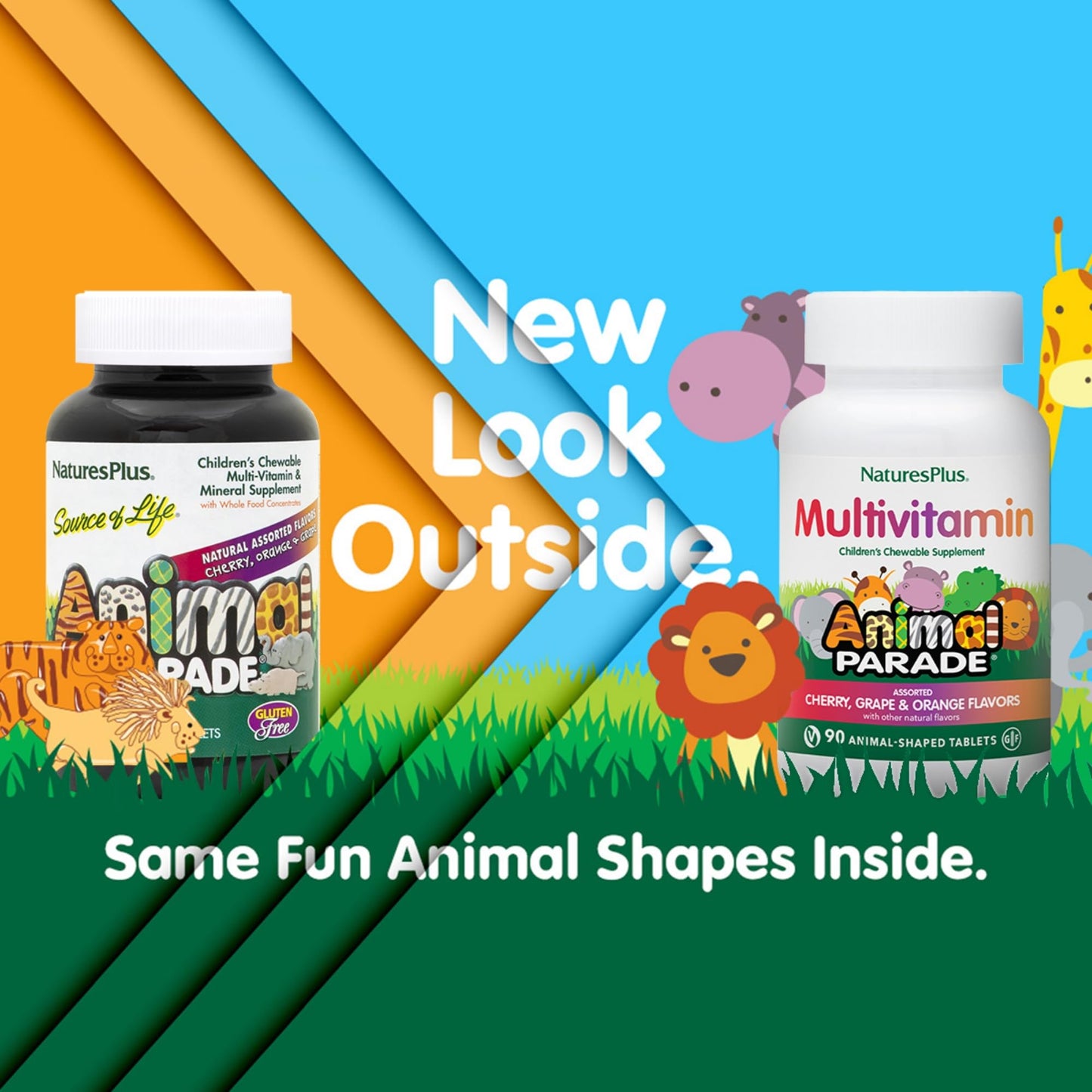 Natures Plus Animal Parade Kids Multivitamin - 90 Animal-Shaped Chewables (45 Servings) | Vegan & Gluten Free