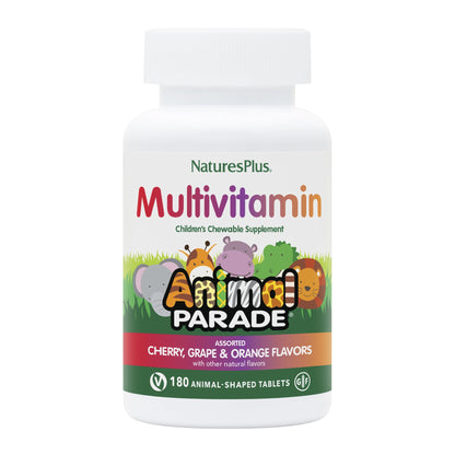 Natures Plus Animal Parade Children's Multivitamin - Vegan, Gluten Free, 180 Animal-Shaped Tablets (Pack of 2)