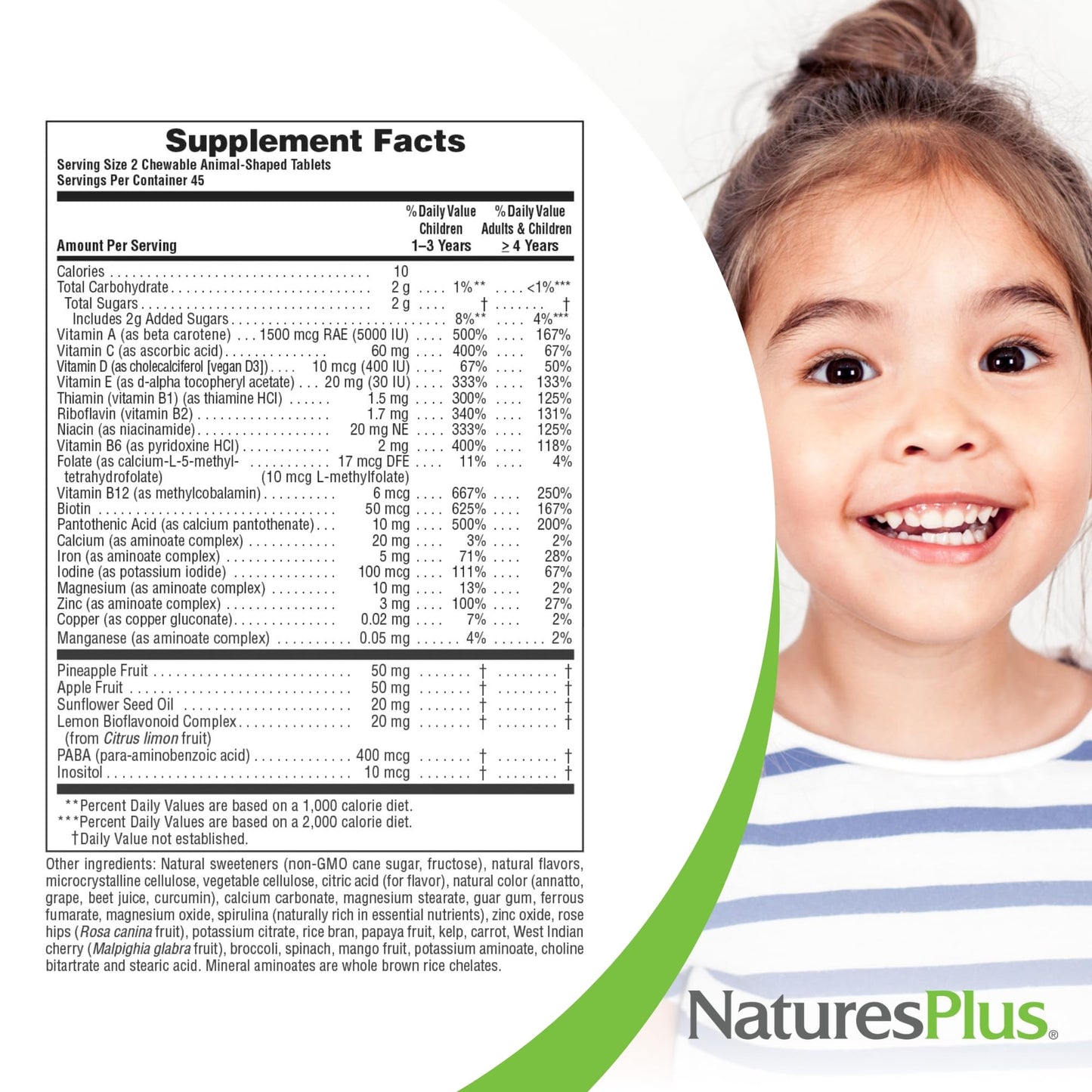 Natures Plus Animal Parade Kids Multivitamin - 90 Animal-Shaped Chewables (45 Servings) | Vegan & Gluten Free