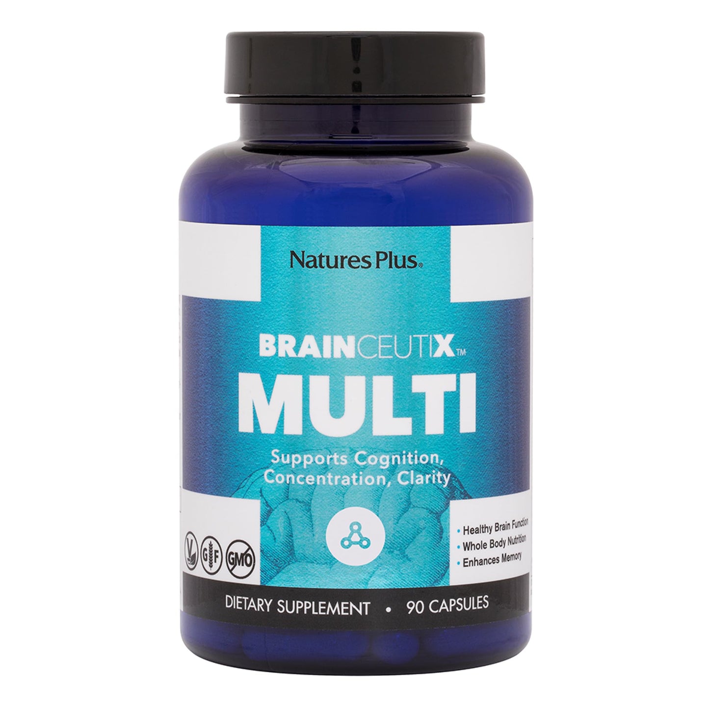 Nature's Plus BrainCeutix Multivitamin Capsules – 90 Capsules (30 Servings) – Supports Cognition, Focus & Memory – Vegan, Gluten Free, Non-GMO