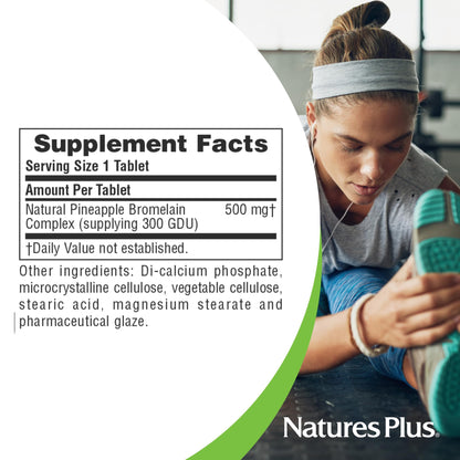 Natures Plus Bromelain 500 mg | Natural Proteolytic Supplement | 60 Vegetarian Tablets (60 Servings)
