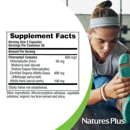 Natures Plus Chlorophyll Complex - 90 Capsules, 600 mg Organic Alfalfa - Immune Support & Energy - Gluten Free