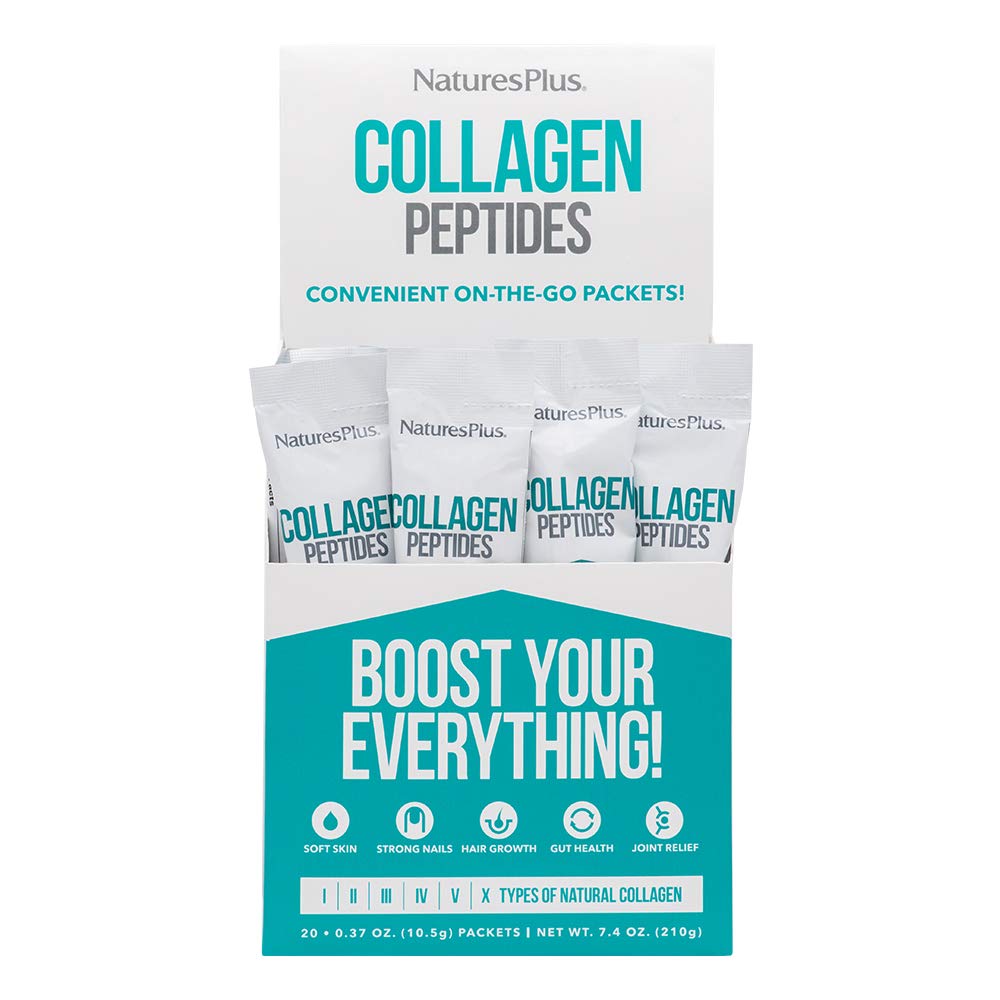 Natures Plus Collagen Peptides - 20 Stick Packets | Hair, Skin, Nail & Joint Health, Immune Support