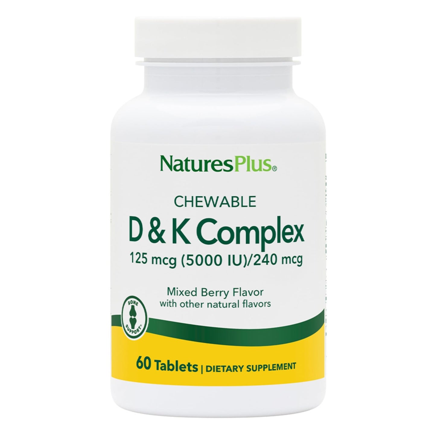 Natures Plus D & K Complex - 60 Mixed Berry Chewables | Supports Calcium Metabolism