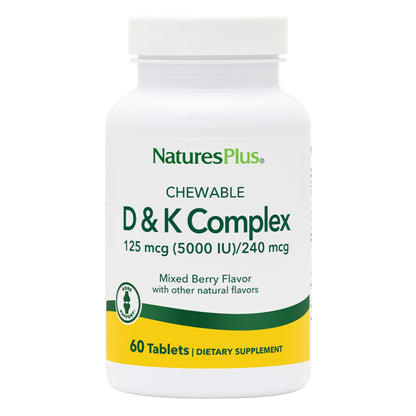 Natures Plus D & K Complex - 60 Mixed Berry Chewables | Supports Calcium Metabolism