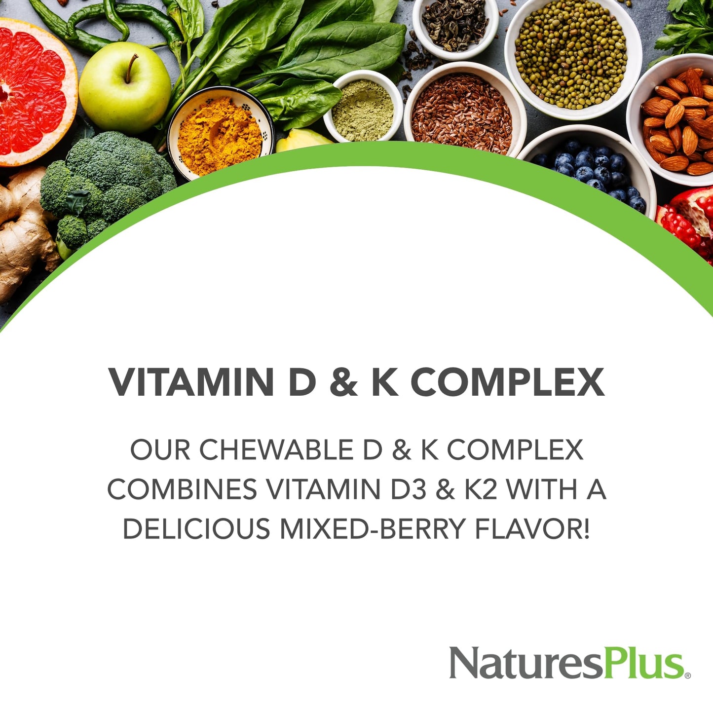 Natures Plus D & K Complex - 60 Mixed Berry Chewables | Supports Calcium Metabolism