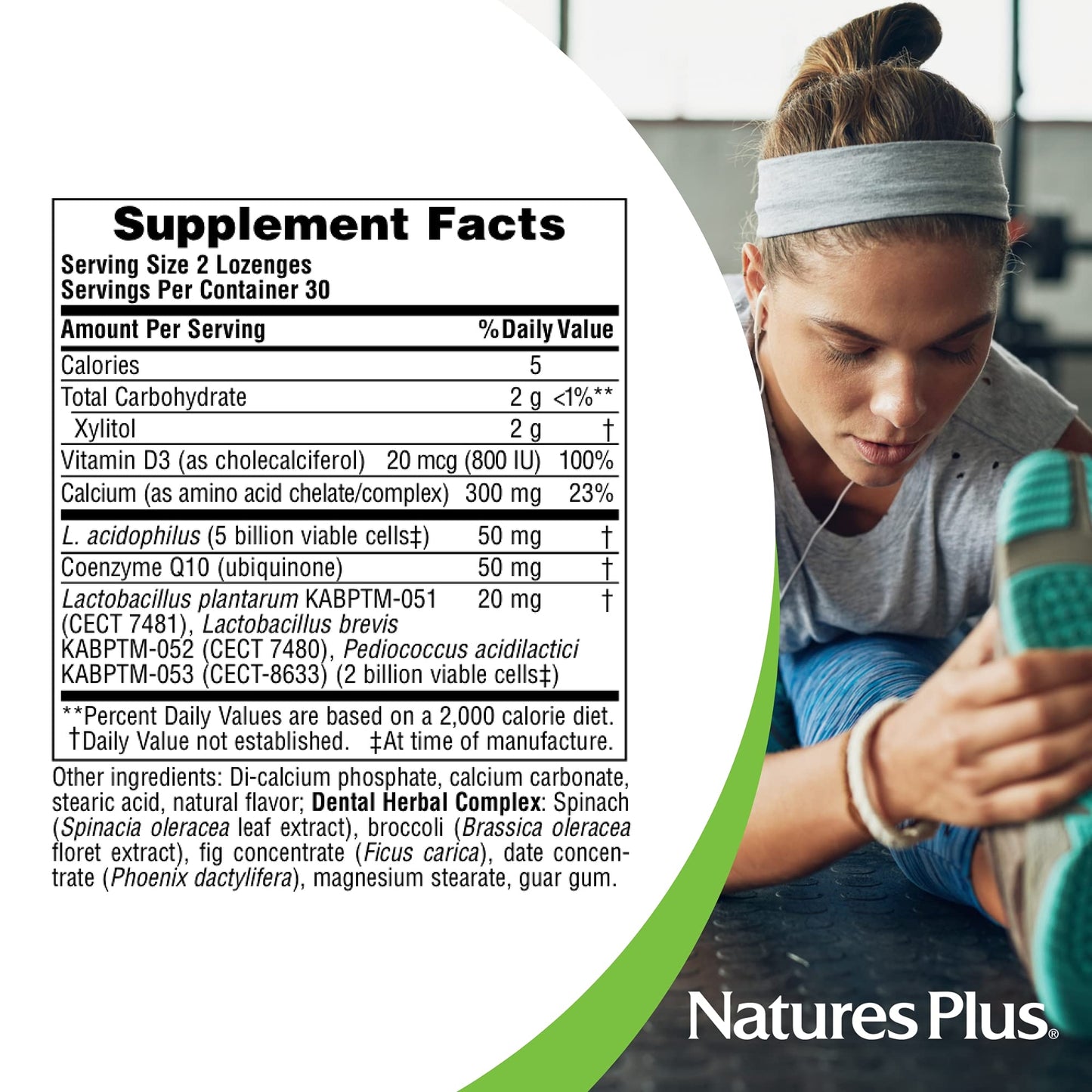 Natures Plus Adults Dental Care Probiotic – Teeth & Gum Health Peppermint Lozenges (60 Count)