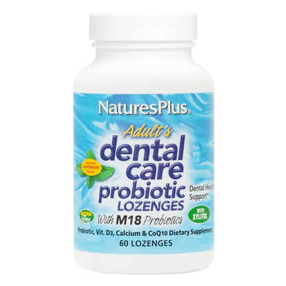 Natures Plus Adults Dental Care Probiotic – Teeth & Gum Health Peppermint Lozenges (60 Count)