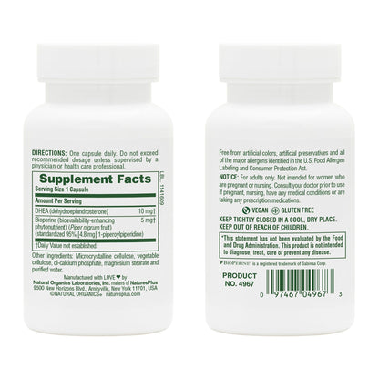 Natures Plus DHEA 10 with Bioperine – 10 mg, 90 Vegetarian Capsules (Gluten-Free) – 2-Pack