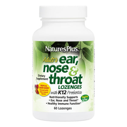 Natures Plus Ear Nose Throat Lozenges with K12 Probiotics - 60 Count - Gluten Free - 30 Servings