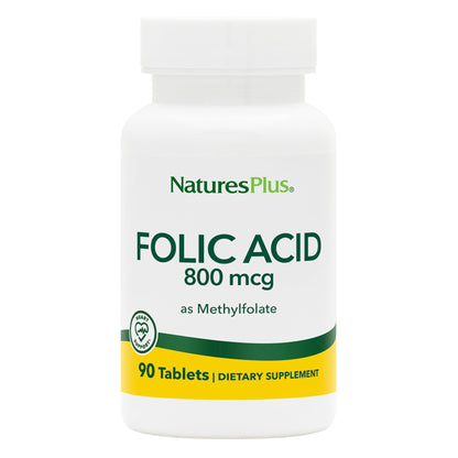 Nature's Plus Folic Acid Hearts 800 mcg (Methylfolate) - 90 Vegan Tablets | Supports Healthy Tissue Growth