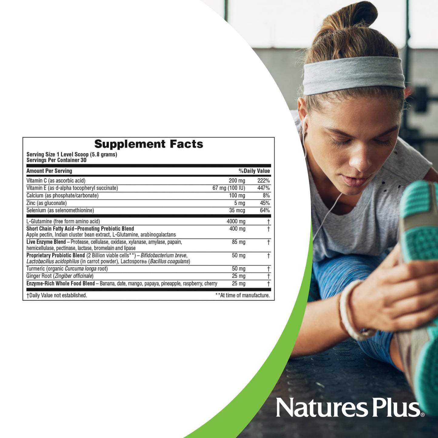 Natures Plus GI Natural Drink Powder – 6.14 oz Vegetarian Probiotic-Prebiotic-Enzyme Drink Mix | Gluten-Free, 30 Servings