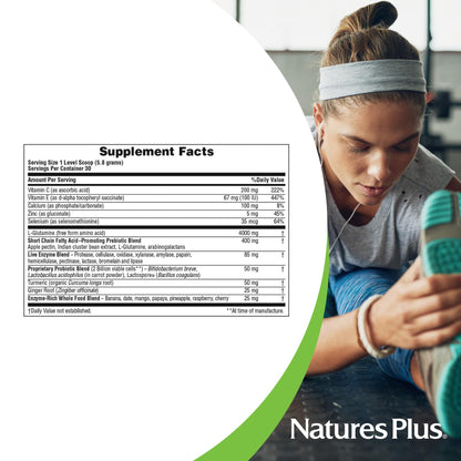 Natures Plus GI Natural Drink Powder – 6.14 oz Vegetarian Probiotic-Prebiotic-Enzyme Drink Mix | Gluten-Free, 30 Servings