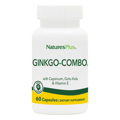Natures Plus Gingko-Combo - 120 mg, 60 Vegan Capsules | Ginkgo Biloba, Vegetarian & Gluten-Free - 60 Servings