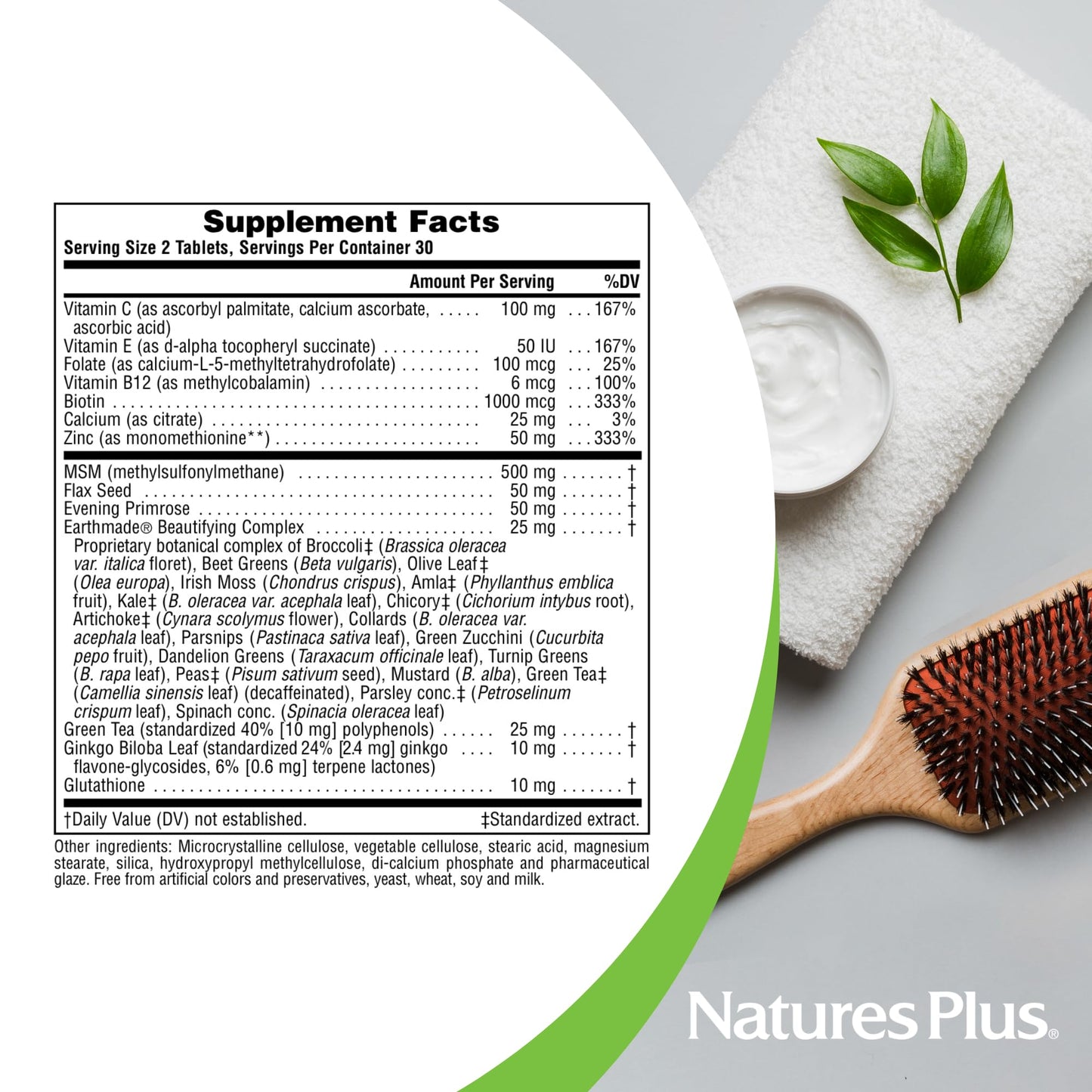 Nature's Plus Hair, Skin & Nails – 60 Vegan Tablets | Vegetarian & Gluten-Free | 30 Servings
