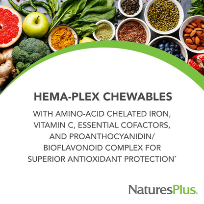 Natures Plus Hema-Plex Iron – 60 Mixed Berry Chewables, 85 mg Iron