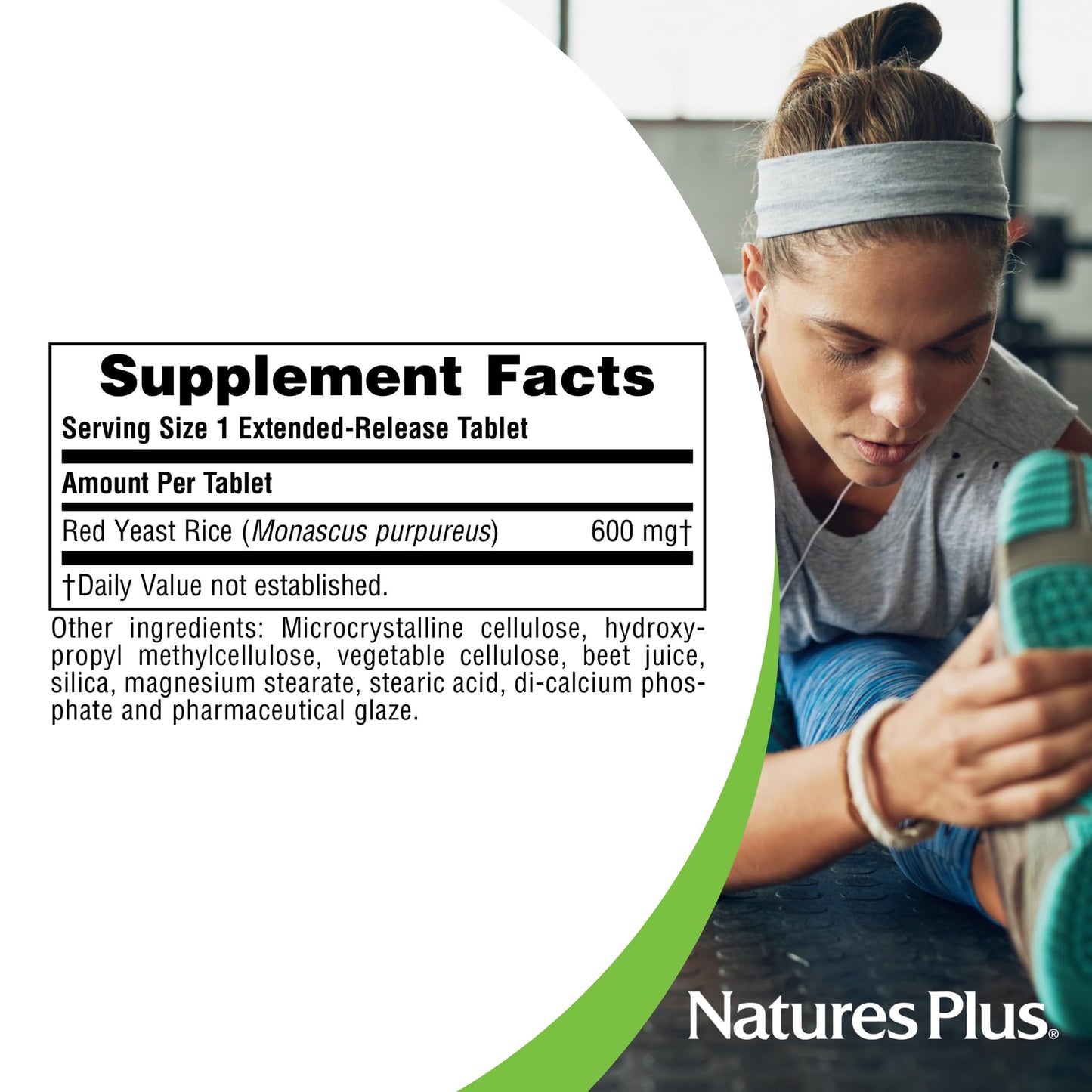 Natures Plus Herbal Actives Red Yeast Rice - 600mg Extended Release, 30 Vegan Tablets - Vegetarian, Gluten-Free