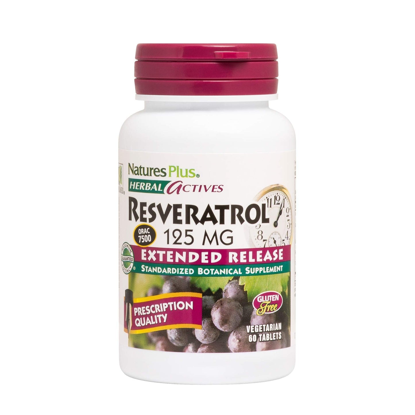Natures Plus Herbal Actives Resveratrol, Extended Release - 125 mg | 60 Vegetarian Tablets - Gluten-Free