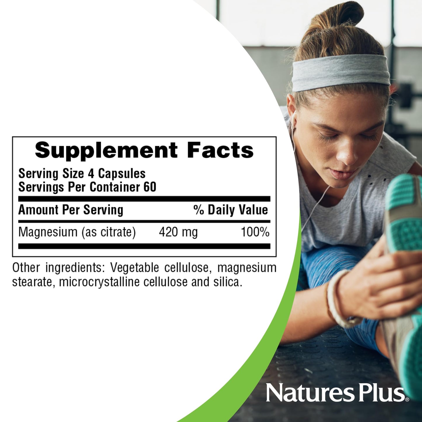 Natures Plus KalmAssure Magnesium - 240 Vegan Capsules | Bioavailable Magnesium Citrate | 60 Servings