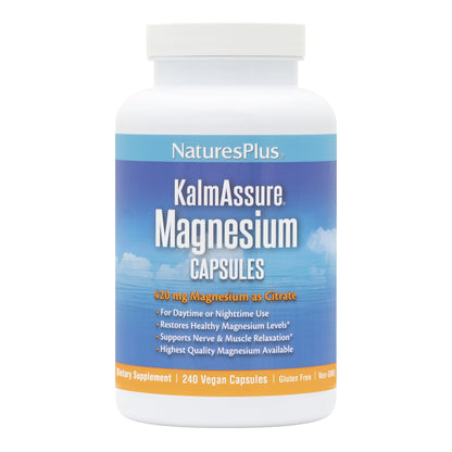 Natures Plus KalmAssure Magnesium - 240 Vegan Capsules | Bioavailable Magnesium Citrate | 60 Servings